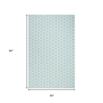 6' X 9' Aqua And Ivory Geometric Indoor Outdoor Area Rug