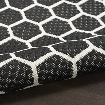 6' X 9' Black And Ivory Geometric Indoor Outdoor Area Rug