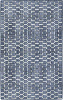 6' X 9' Blue And Ivory Geometric Indoor Outdoor Area Rug