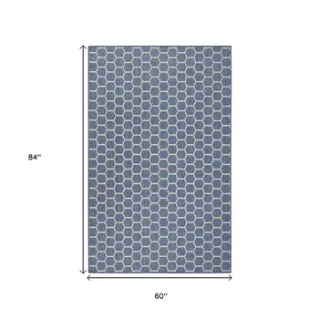 6' X 9' Blue And Ivory Geometric Indoor Outdoor Area Rug