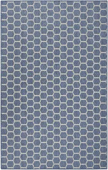 6' X 9' Blue And Ivory Geometric Indoor Outdoor Area Rug