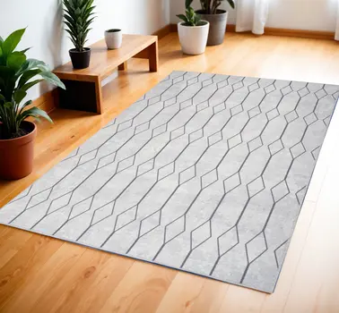 4' X 6' Ivory and Gray Geometric Power Loom Area Rug