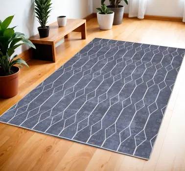4' X 6' Blue And Ivory Geometric Area Rug