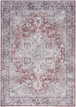 4' X 6' Gray and Red Floral Medallion Power Loom Distressed Area Rug