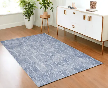 4' X 6' Blue and Ivory Geometric Power Loom Area Rug