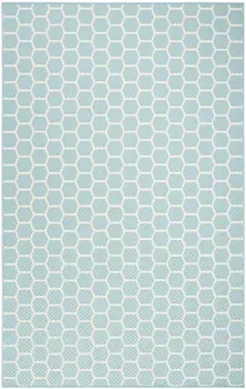 5' X 7' Aqua And Ivory Geometric Indoor Outdoor Area Rug