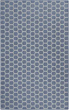 5' X 7' Blue And Ivory Geometric Indoor Outdoor Area Rug