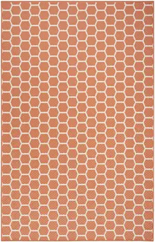 5' X 7' Coral And Ivory Geometric Indoor Outdoor Area Rug