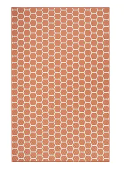 5' X 7' Coral And Ivory Geometric Indoor Outdoor Area Rug