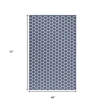 5' X 7' Navy Blue And Ivory Geometric Indoor Outdoor Area Rug