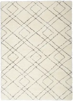 4' X 6' Ivory and Gray Geometric Shag Area Rug