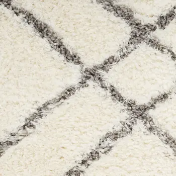 4' X 6' Ivory and Gray Geometric Shag Area Rug