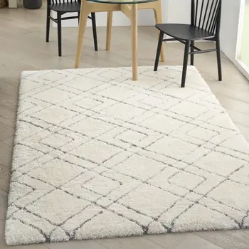 4' X 6' Ivory and Gray Geometric Shag Area Rug