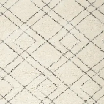4' X 6' Ivory and Gray Geometric Shag Area Rug