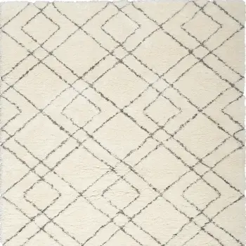 4' X 6' Ivory and Gray Geometric Shag Area Rug