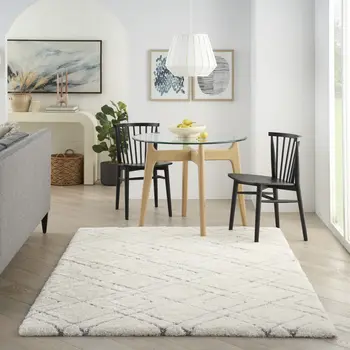 4' X 6' Ivory and Gray Geometric Shag Area Rug