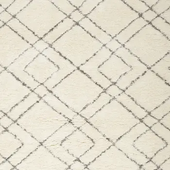 4' X 6' Ivory and Gray Geometric Shag Area Rug