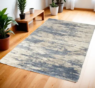 4' X 6' Light Blue Gray and Beige Abstract Shag Area Rug