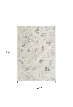 4' X 6' Beige Ivory and Gray Abstract Non Skid Area Rug