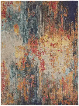 9' X 12' Navy Blue Red and Orange Abstract Non Skid Area Rug