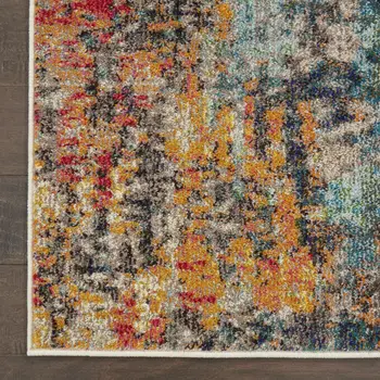 9' X 12' Navy Blue Red and Orange Abstract Non Skid Area Rug
