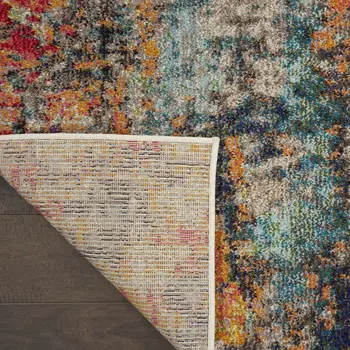 9' X 12' Navy Blue Red and Orange Abstract Non Skid Area Rug