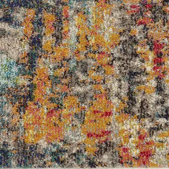 9' X 12' Navy Blue Red and Orange Abstract Non Skid Area Rug