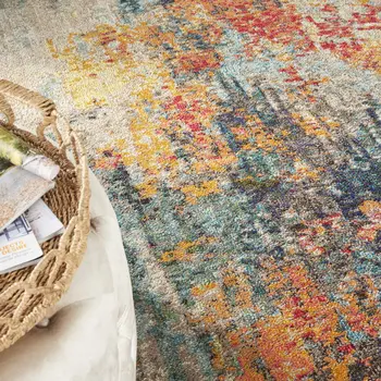 9' X 12' Navy Blue Red and Orange Abstract Non Skid Area Rug