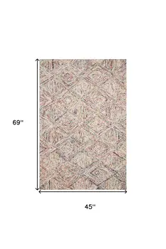 4' X 6' Ivory Red and Blue Wool Geometric Area Rug