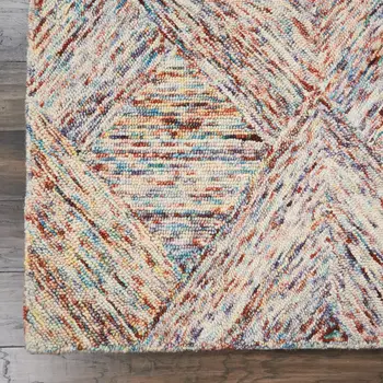 4' X 6' Ivory Red and Blue Wool Geometric Area Rug