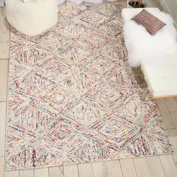 4' X 6' Ivory Red and Blue Wool Geometric Area Rug