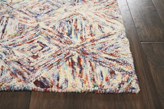 4' X 6' Ivory Red and Blue Wool Geometric Area Rug