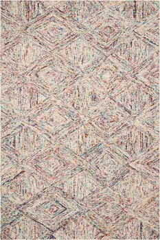 4' X 6' Ivory Red and Blue Wool Geometric Area Rug