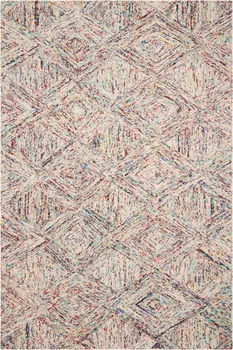 4' X 6' Ivory Red and Blue Wool Geometric Area Rug