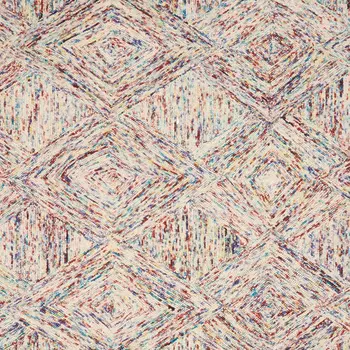 4' X 6' Ivory Red and Blue Wool Geometric Area Rug