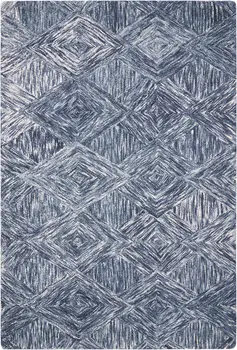 4' X 6' Denim Blue and Ivory Wool Geometric Area Rug