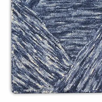 4' X 6' Denim Blue and Ivory Wool Geometric Area Rug