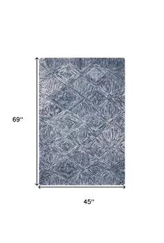 4' X 6' Denim Blue and Ivory Wool Geometric Area Rug