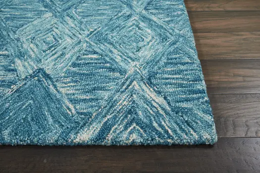 4' X 6' Blue and Ivory Wool Geometric Area Rug