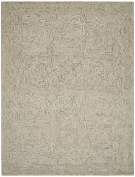 8' X 11' Blue and Ivory Wool Geometric Area Rug