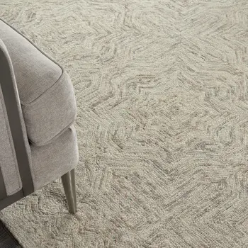 8' X 11' Blue and Ivory Wool Geometric Area Rug