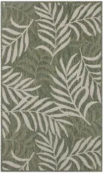 3' X 5' Green And Ivory Palm Leaf Indoor Outdoor Area Rug