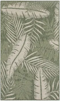 3' X 5' Green And Ivory Palm Leaf Indoor Outdoor Area Rug