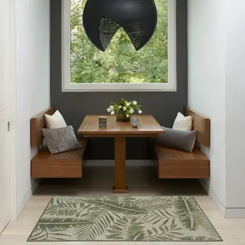 3' X 5' Green And Ivory Palm Leaf Indoor Outdoor Area Rug