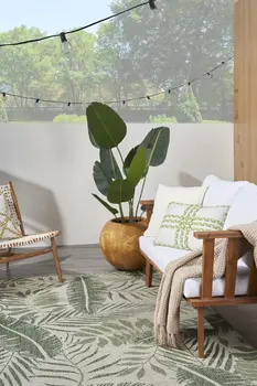 3' X 5' Green And Ivory Palm Leaf Indoor Outdoor Area Rug