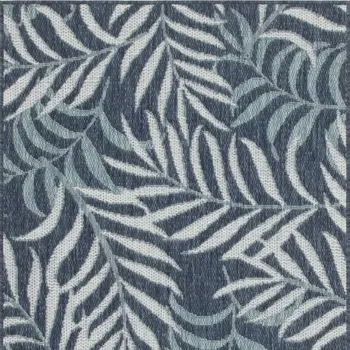 3' X 5' Navy Blue And Ivory Palm Leaf Indoor Outdoor Area Rug