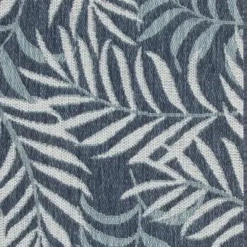 3' X 5' Navy Blue And Ivory Palm Leaf Indoor Outdoor Area Rug