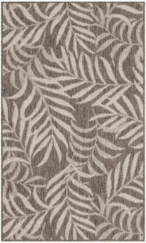 3' X 5' Brown And Ivory Palm Leaf Indoor Outdoor Area Rug