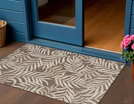 3' X 5' Brown And Ivory Palm Leaf Indoor Outdoor Area Rug