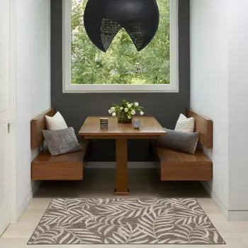 3' X 5' Brown And Ivory Palm Leaf Indoor Outdoor Area Rug